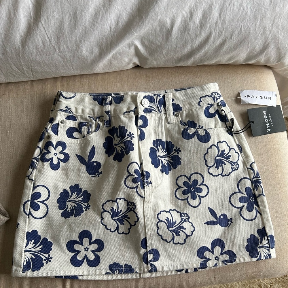 PLAYBOY Floral Mini Skirt - Blue and White